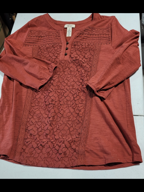 Style & Co. Tops - Style & Co. Women's Rust Lace-Front Henley Top